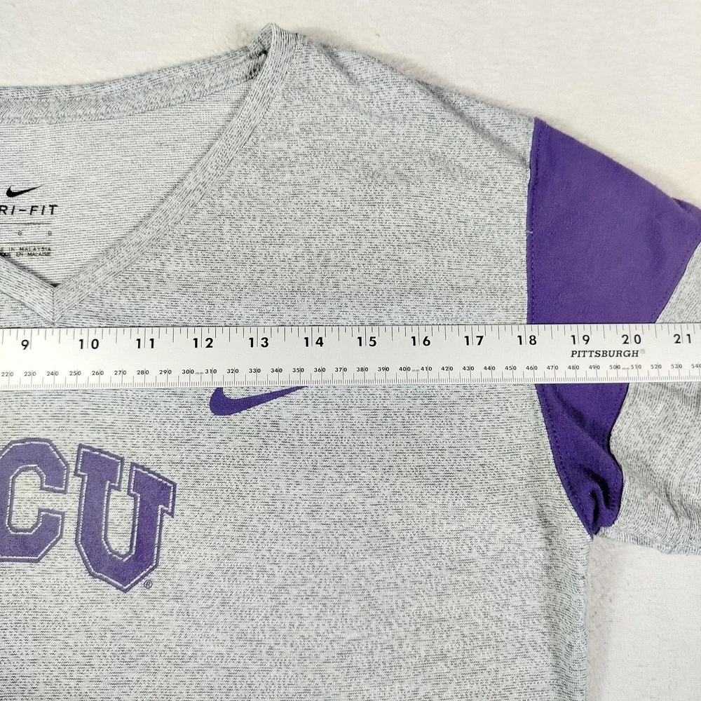 TCU Horned Frogs Shirt Womens Large Gray NCAA College Nike Dri Fit V Neck